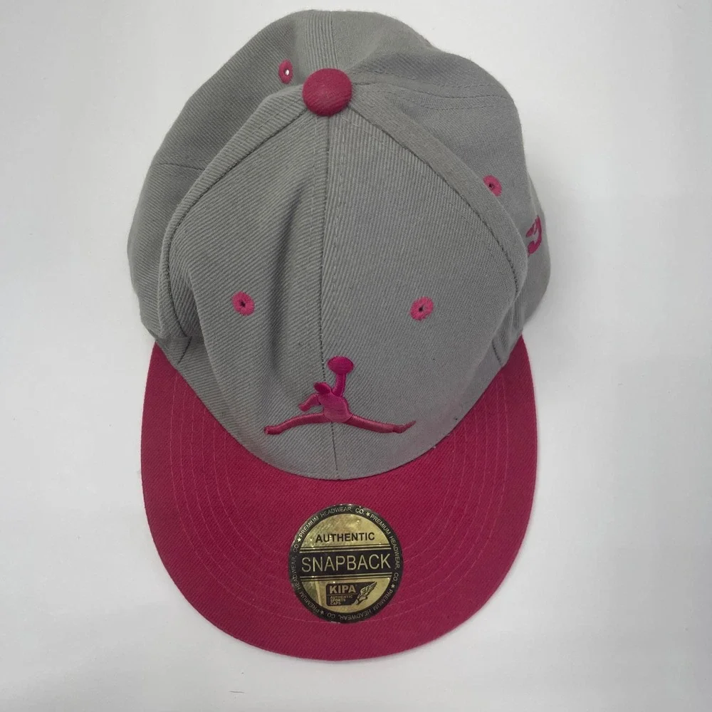 Kipa Jordan Snapback Hat Grey Pink Jumpman 23 Logo Flat Brim Cap